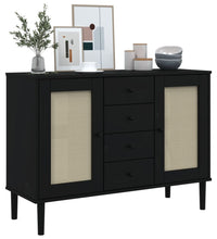 Sideboard SENJA Rattan-Optik Schwarz 112x40x80 cm Kiefernholz