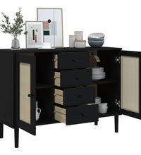 Sideboard SENJA Rattan-Optik Schwarz 112x40x80 cm Kiefernholz