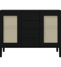 Sideboard SENJA Rattan-Optik Schwarz 112x40x80 cm Kiefernholz