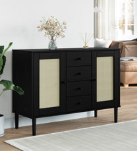 Sideboard SENJA Rattan-Optik Schwarz 112x40x80 cm Kiefernholz