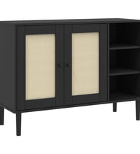 Sideboard SENJA Rattan-Optik Schwarz 112x40x80 cm Kiefernholz