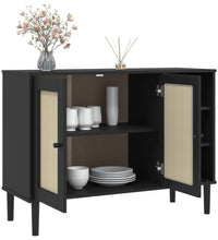 Sideboard SENJA Rattan-Optik Schwarz 112x40x80 cm Kiefernholz