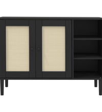 Sideboard SENJA Rattan-Optik Schwarz 112x40x80 cm Kiefernholz