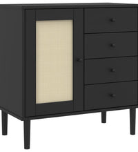 Sideboard SENJA Rattan-Optik Schwarz 80x40x80 cm Kiefernholz