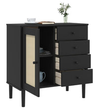 Sideboard SENJA Rattan-Optik Schwarz 80x40x80 cm Kiefernholz