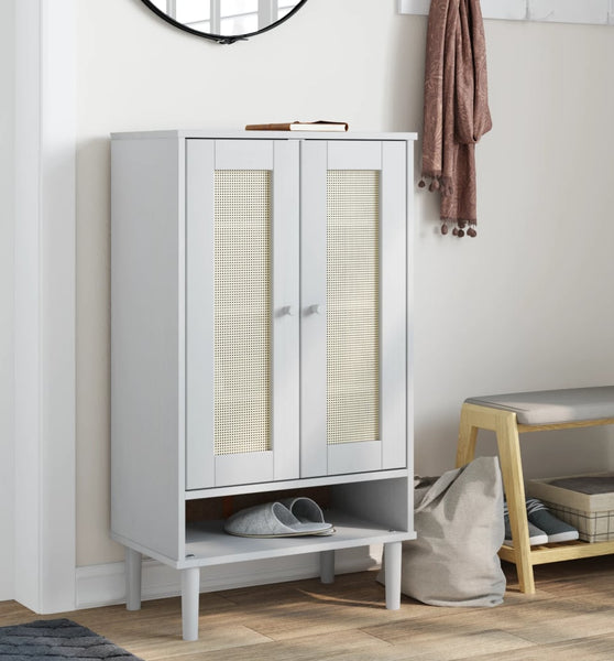Schuhschrank SENJA Rattan-Optik Weiß 59,5x35x107cm Kiefernholz
