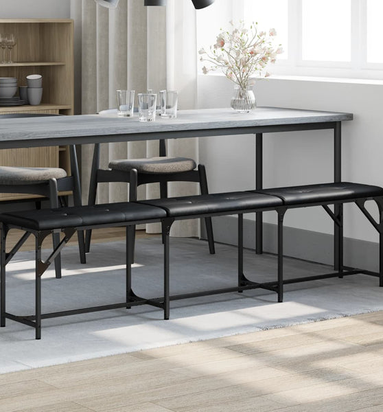 Essbank Schwarz 186x32x45 cm Stahl und Kunstleder