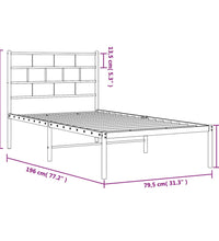 Bettgestell mit Kopfteil Metall Schwarz 75x190 cm