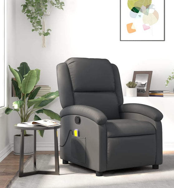 Massagesessel Grau Echtleder