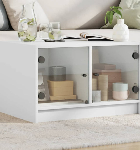 Couchtisch mit Glastüren Weiß 68x50x42 cm