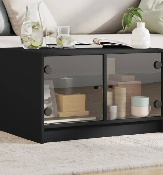 Couchtisch mit Glastüren Schwarz 68x50x42 cm