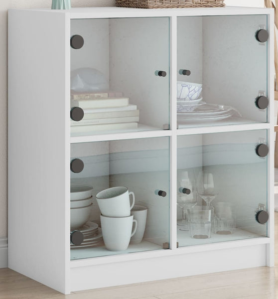 Beistellschrank mit Glastüren Weiß 68x37x75,5 cm