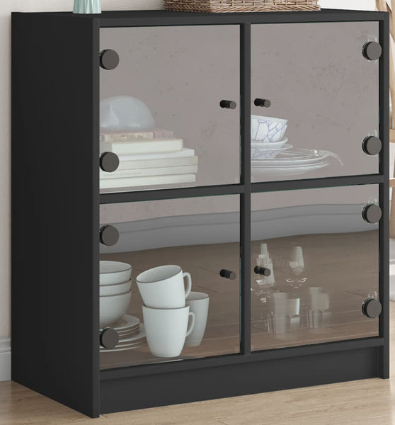 Beistellschrank mit Glastüren Schwarz 68x37x75,5 cm