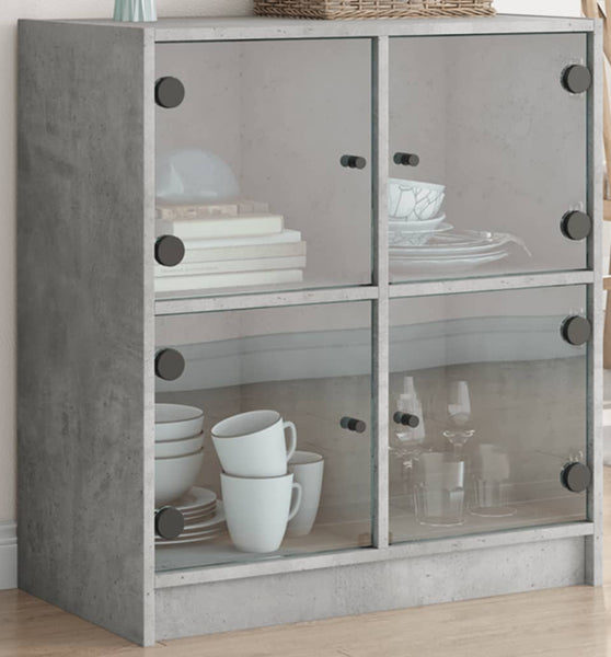 Beistellschrank mit Glastüren Betongrau 68x37x75,5 cm