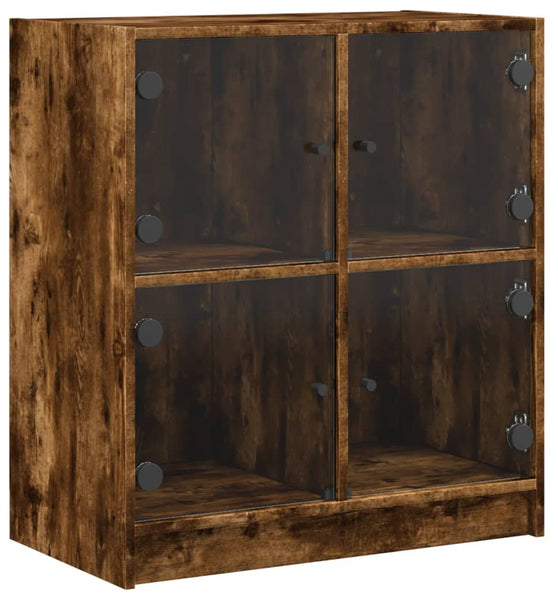 Beistellschrank mit Glastüren Räuchereiche 68x37x75,5 cm