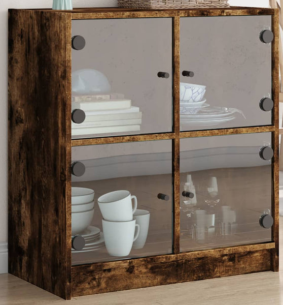 Beistellschrank mit Glastüren Räuchereiche 68x37x75,5 cm