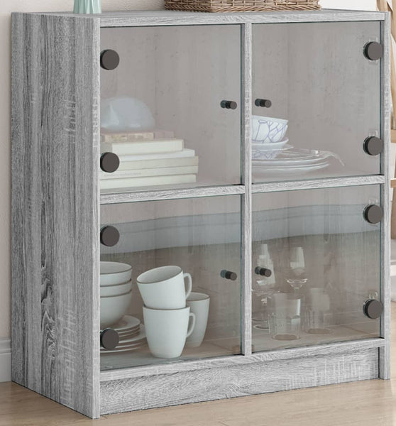 Beistellschrank mit Glastüren Grau Sonoma 68x37x75,5 cm