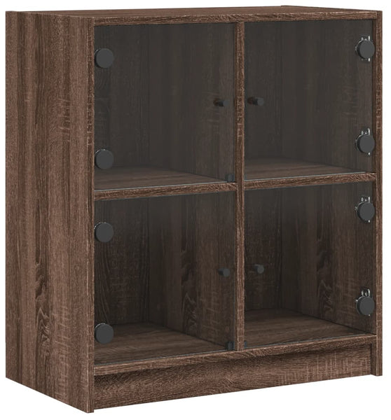 Beistellschrank mit Glastüren Braun Eichen-Optik 68x37x75,5 cm