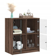 Beistellschrank mit Glastüren Braun Eichen-Optik 68x37x75,5 cm