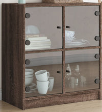 Beistellschrank mit Glastüren Braun Eichen-Optik 68x37x75,5 cm