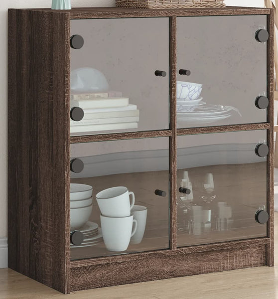Beistellschrank mit Glastüren Braun Eichen-Optik 68x37x75,5 cm