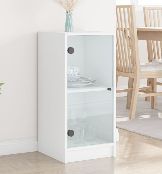 Beistellschrank mit Glastüren Weiß 35x37x75,5 cm