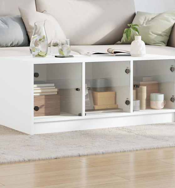 Couchtisch mit Glastüren Weiß 102x50x42 cm