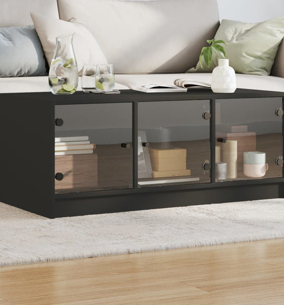 Couchtisch mit Glastüren Schwarz 102x50x42 cm