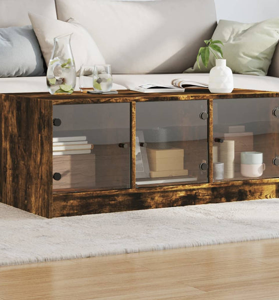 Couchtisch mit Glastüren Räuchereiche 102x50x42 cm