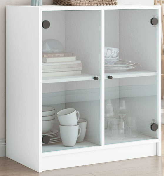 Beistellschrank mit Glastüren Weiß 68x37x75,5 cm