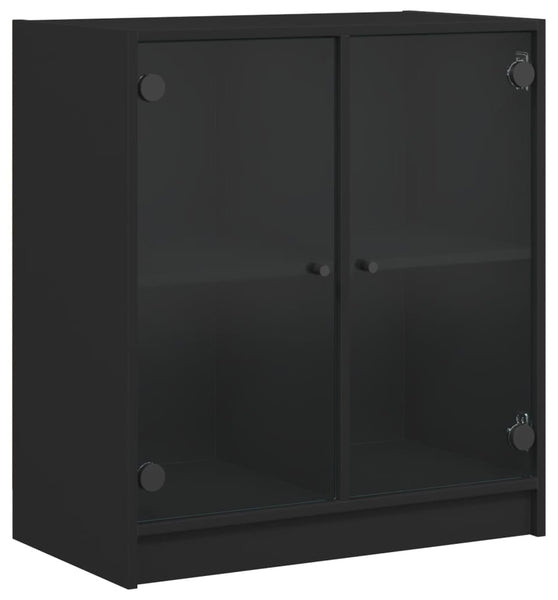 Beistellschrank mit Glastüren Schwarz 68x37x75,5 cm