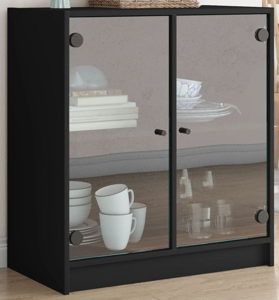 Beistellschrank mit Glastüren Schwarz 68x37x75,5 cm