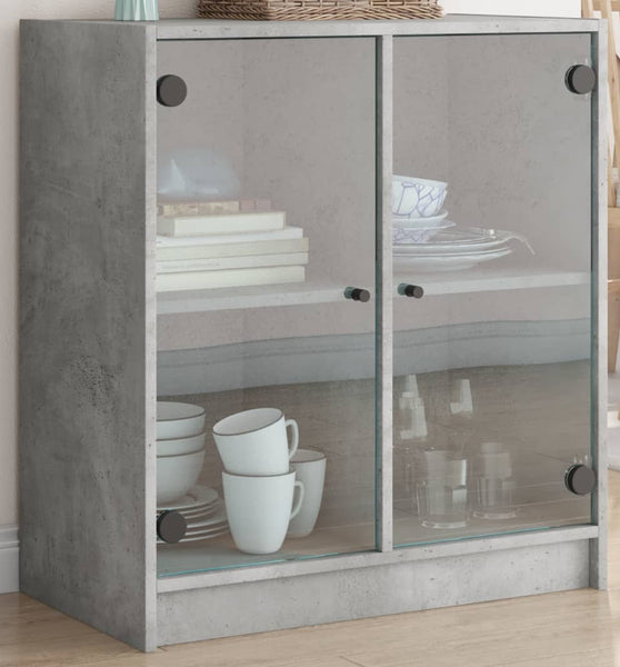Beistellschrank mit Glastüren Betongrau 68x37x75,5 cm