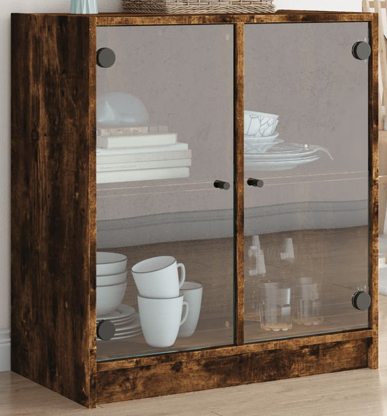 Beistellschrank mit Glastüren Räuchereiche 68x37x75,5 cm