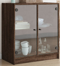 Beistellschrank mit Glastüren Braun Eichen-Optik 68x37x75,5 cm