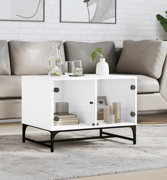 Couchtisch mit Glastüren Weiß 68,5x50x50 cm