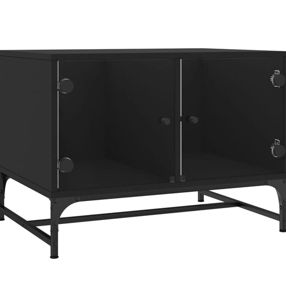 Couchtisch mit Glastüren Schwarz 68,5x50x50 cm