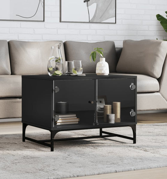 Couchtisch mit Glastüren Schwarz 68,5x50x50 cm