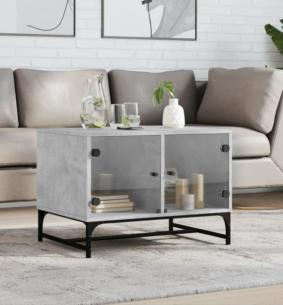 Couchtisch mit Glastüren Betongrau 68,5x50x50 cm