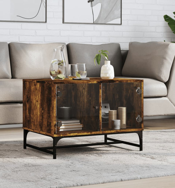 Couchtisch mit Glastüren Räuchereiche 68,5x50x50 cm