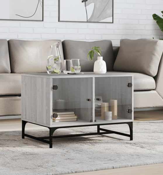 Couchtisch mit Glastüren Grau Sonoma 68,5x50x50 cm