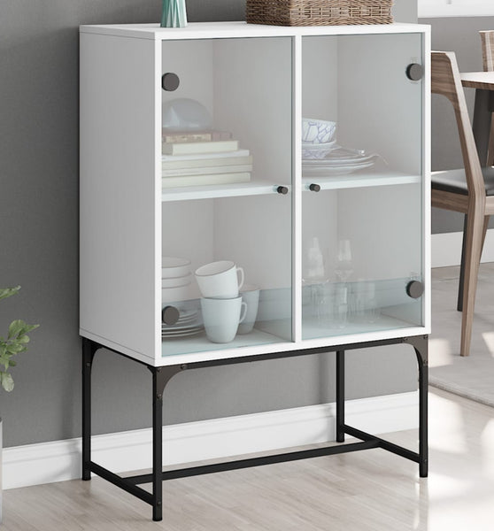 Beistellschrank mit Glastüren Weiß 69x37x100 cm