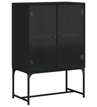 Beistellschrank mit Glastüren Schwarz 69x37x100 cm