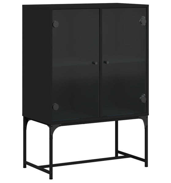 Beistellschrank mit Glastüren Schwarz 69x37x100 cm