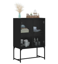 Beistellschrank mit Glastüren Schwarz 69x37x100 cm