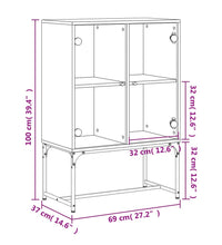 Beistellschrank mit Glastüren Schwarz 69x37x100 cm