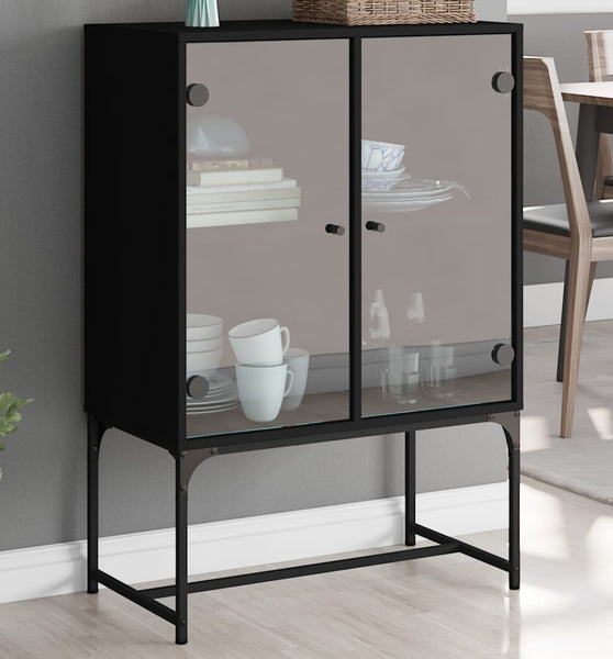 Beistellschrank mit Glastüren Schwarz 69x37x100 cm