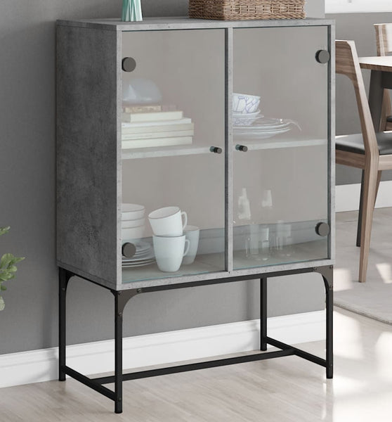 Beistellschrank mit Glastüren Betongrau 69x37x100 cm