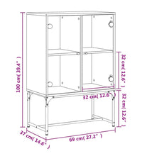 Beistellschrank mit Glastüren Grau Sonoma 69x37x100 cm