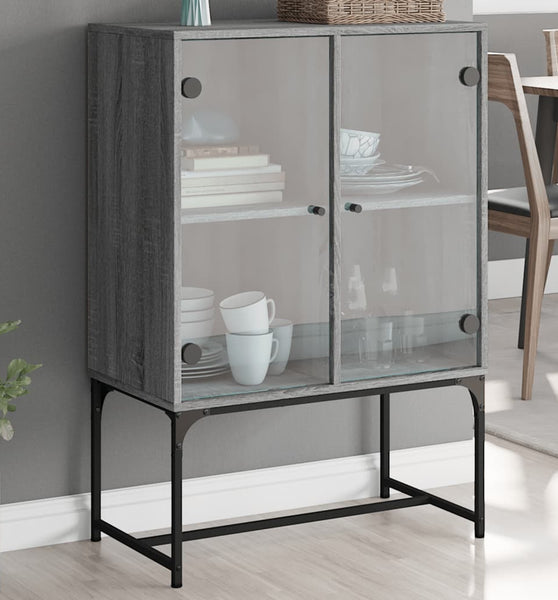 Beistellschrank mit Glastüren Grau Sonoma 69x37x100 cm